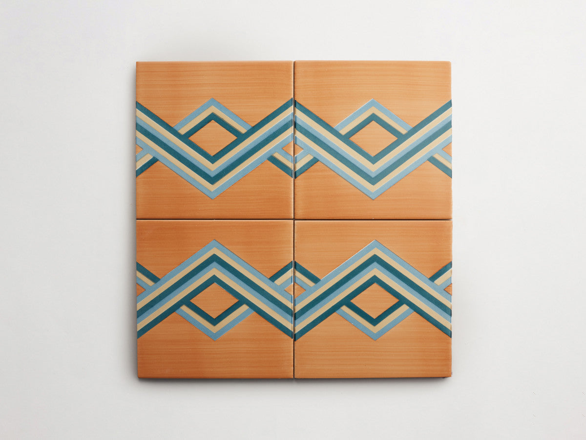 Italian designer ceramic tile Orange Angled Stripes.