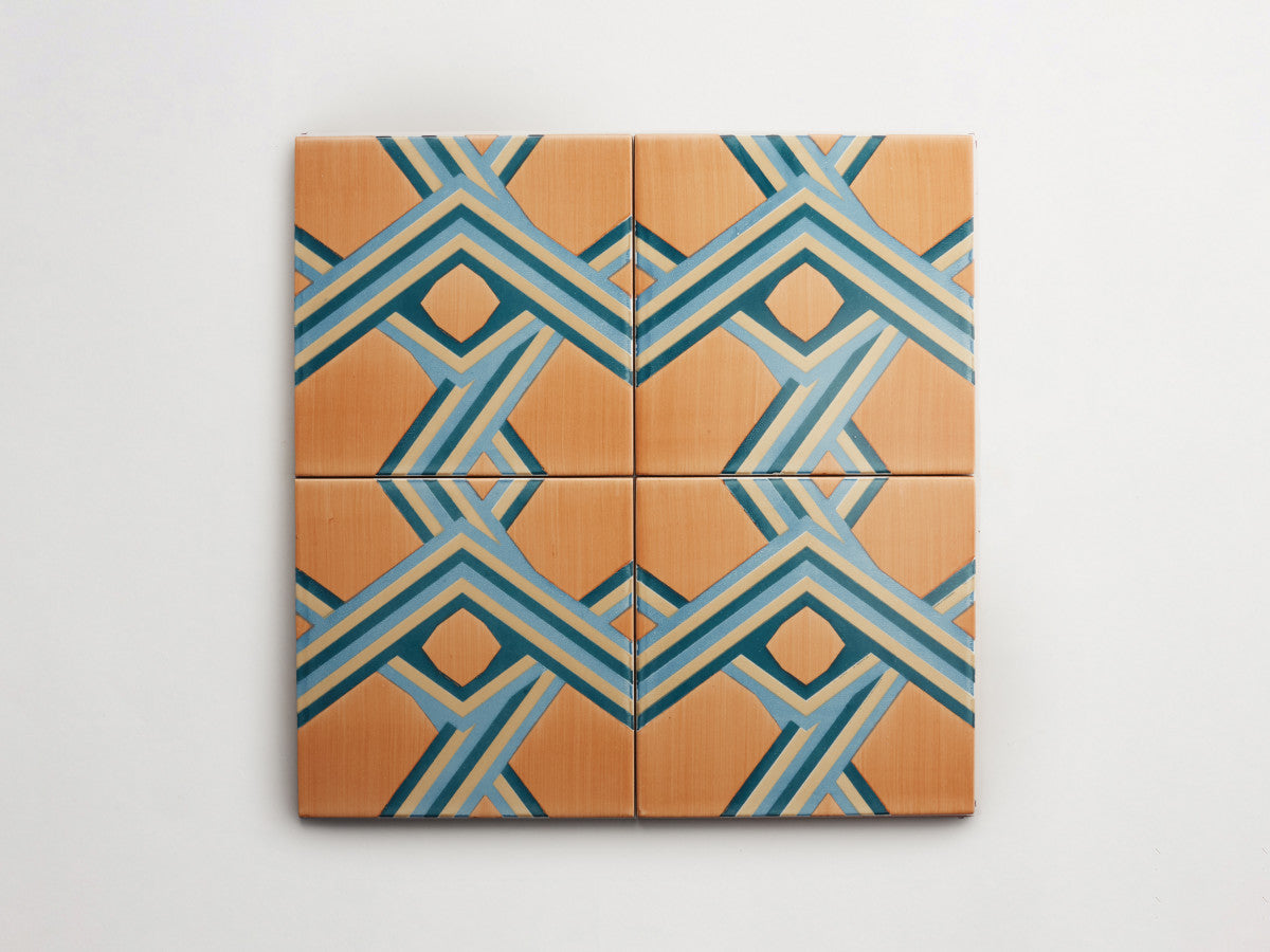 Italian designer ceramic tile Orange Angled Stripes.