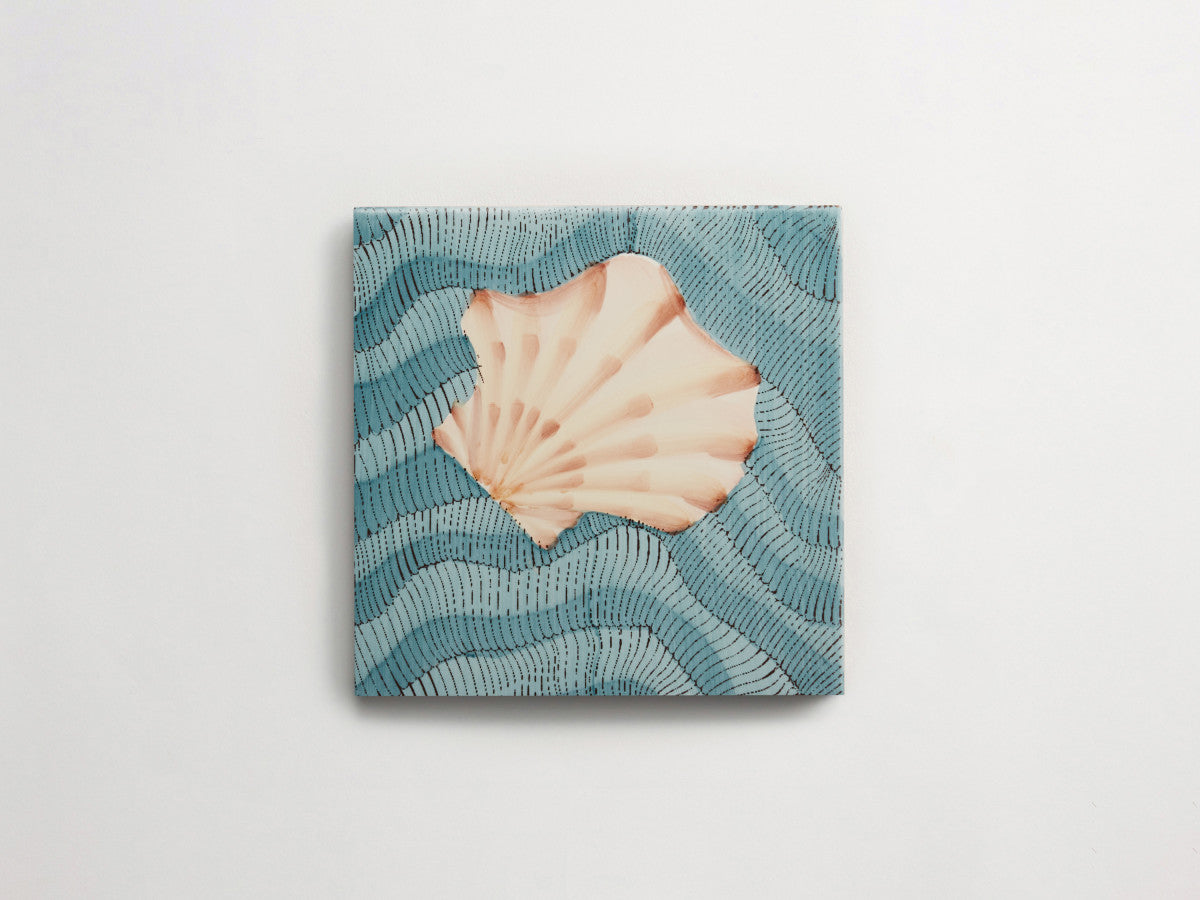 Italian designer ceramic tile Blue Seashell Motif 1.