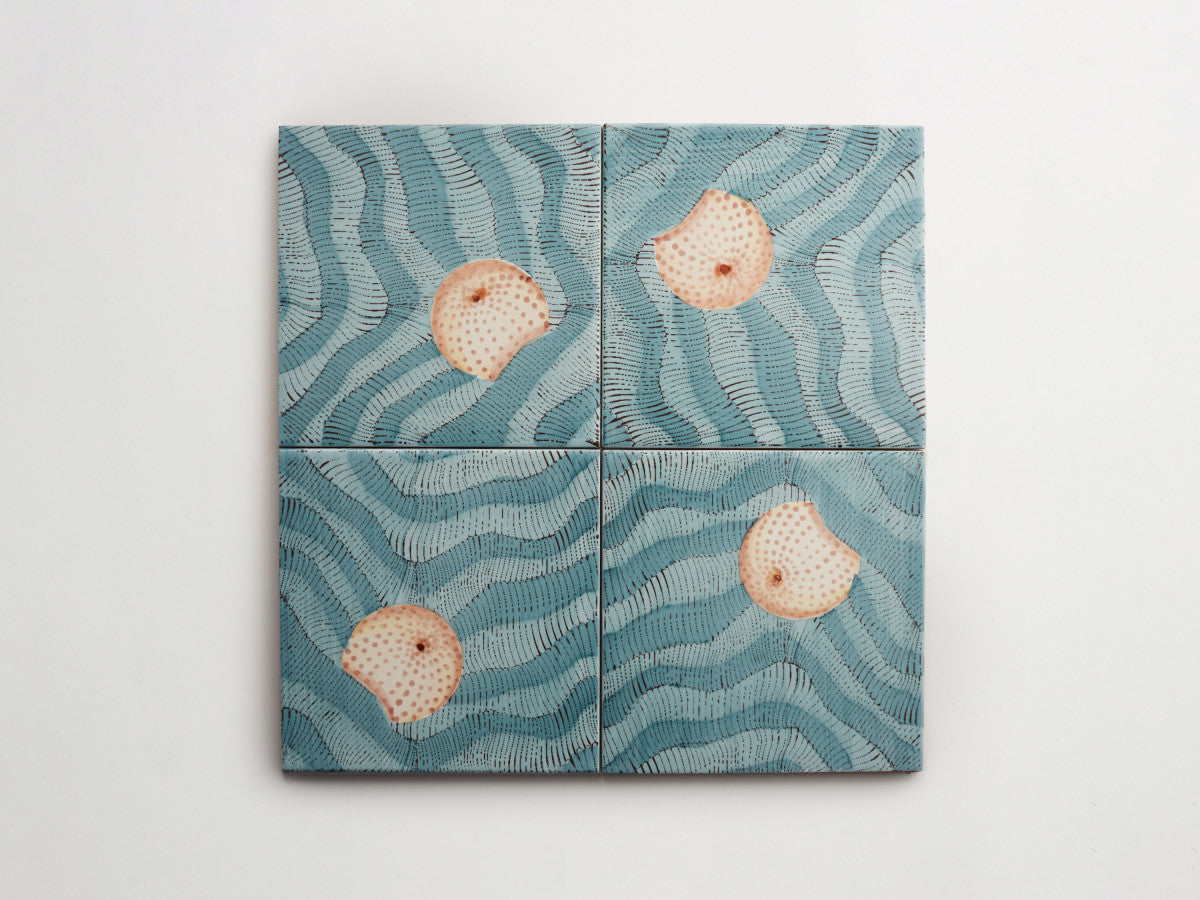 Italian designer ceramic tile Blue Seashell Motif 2.