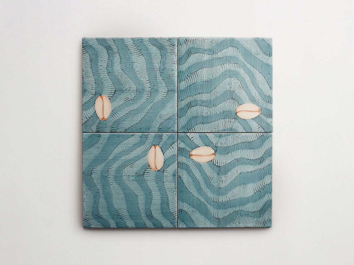 Italian designer ceramic tile Blue Seashell Motif 3.