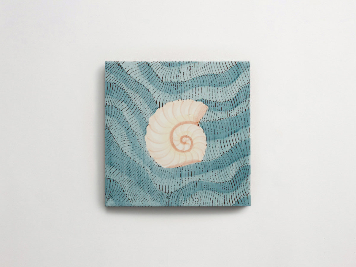 Italian designer ceramic tile Blue Seashell Motif 4.