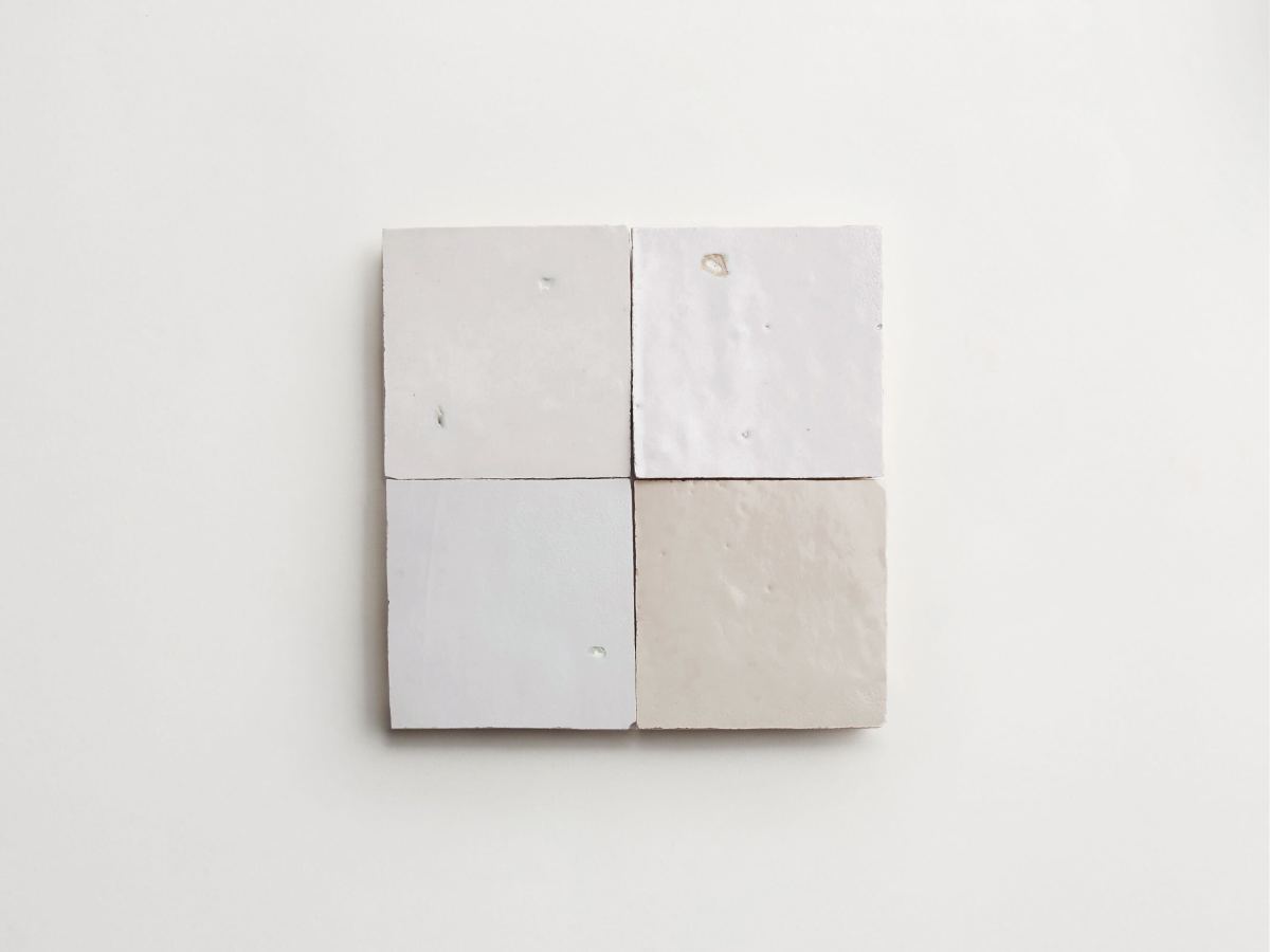 White zellige tiles weathered white 4" square.