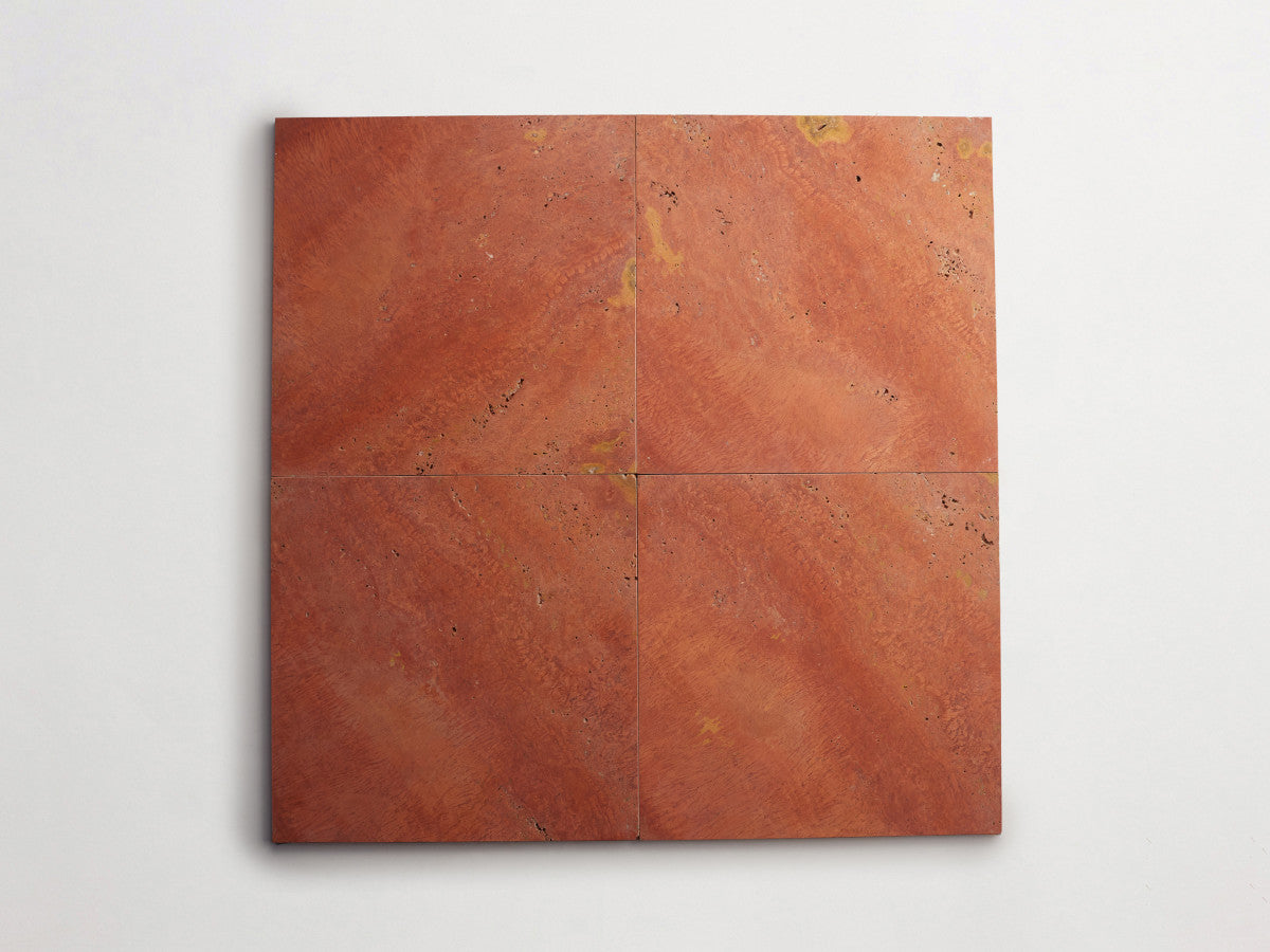 Lapidary stone tile 12 in. square Red Travertine Honed.
