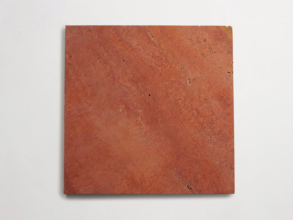 Lapidary stone tile 12 in. square Red Travertine Honed.