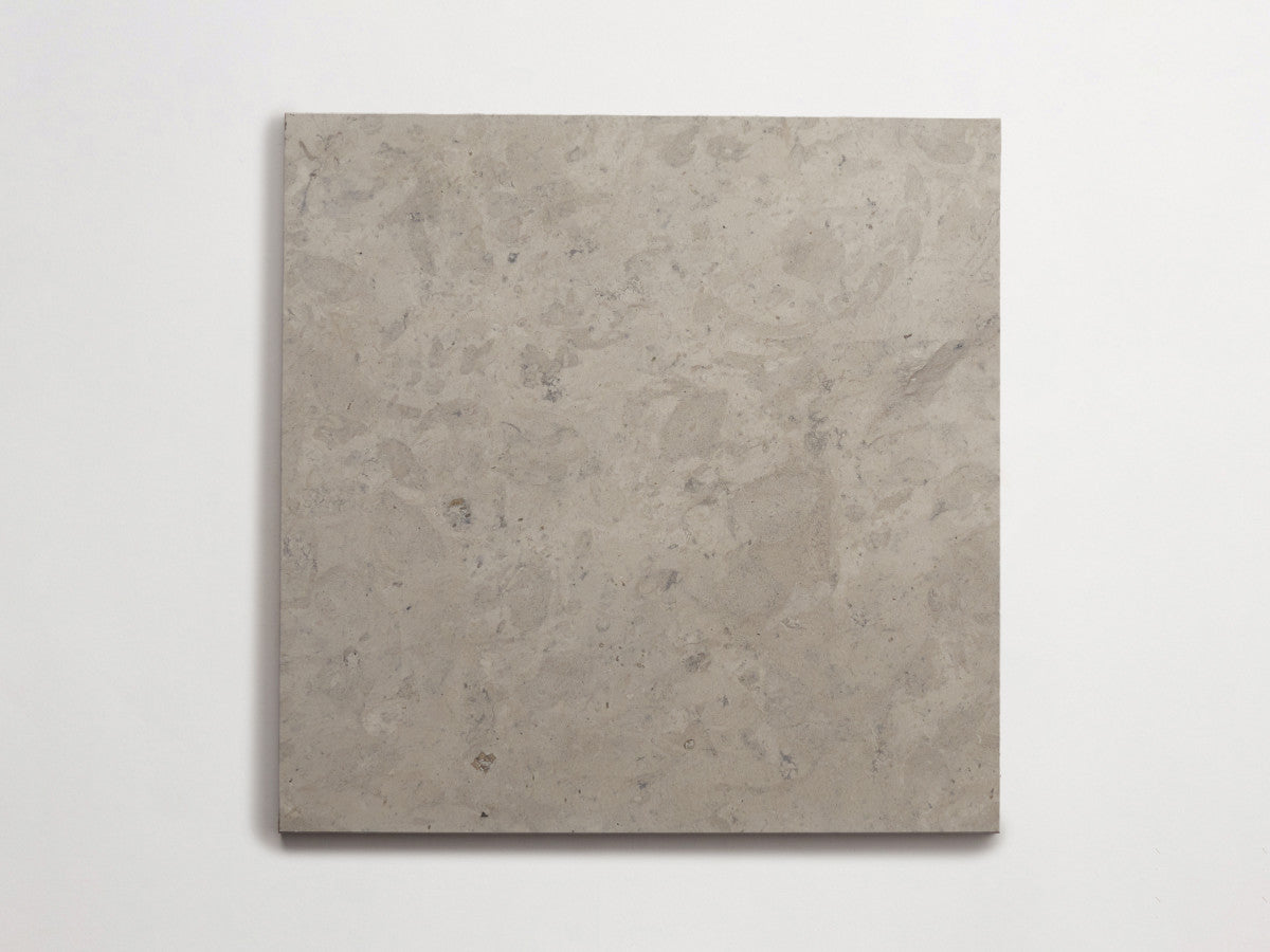 Lapidary stone tile 12 in. square Alpaca Grey Honed.
