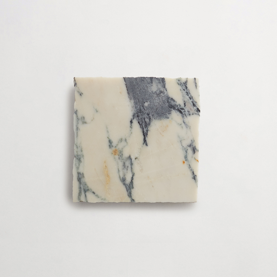Lapidary stone tile 4 in. square Calacatta White Honed.