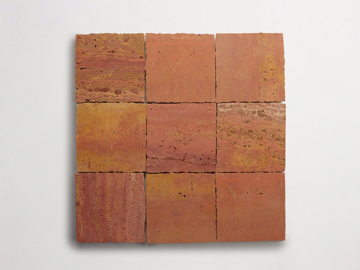 Lapidary stone tile 4 in. square Red Travertine Honed.