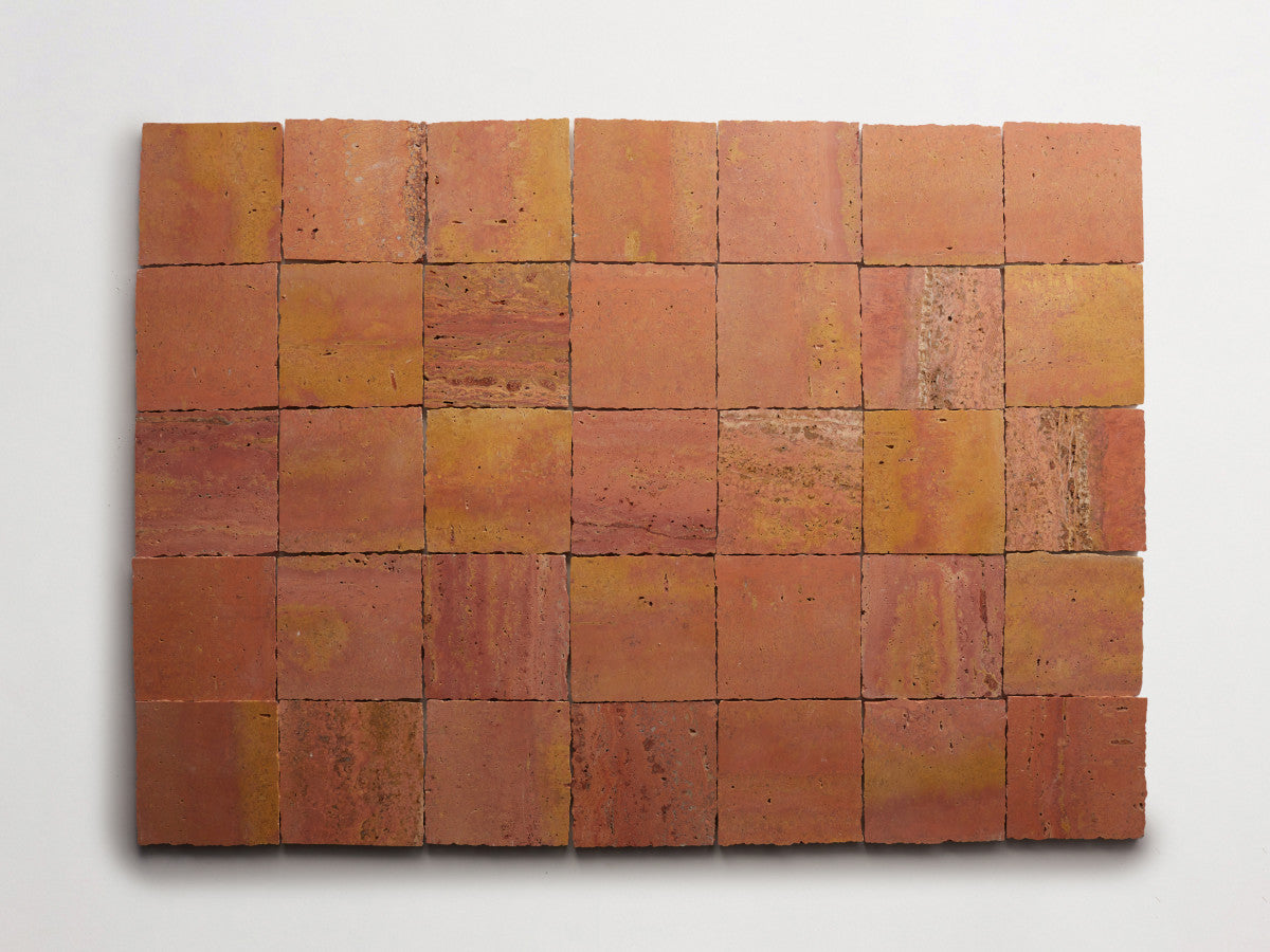 Lapidary stone tile 4 in. square Red Travertine Honed.