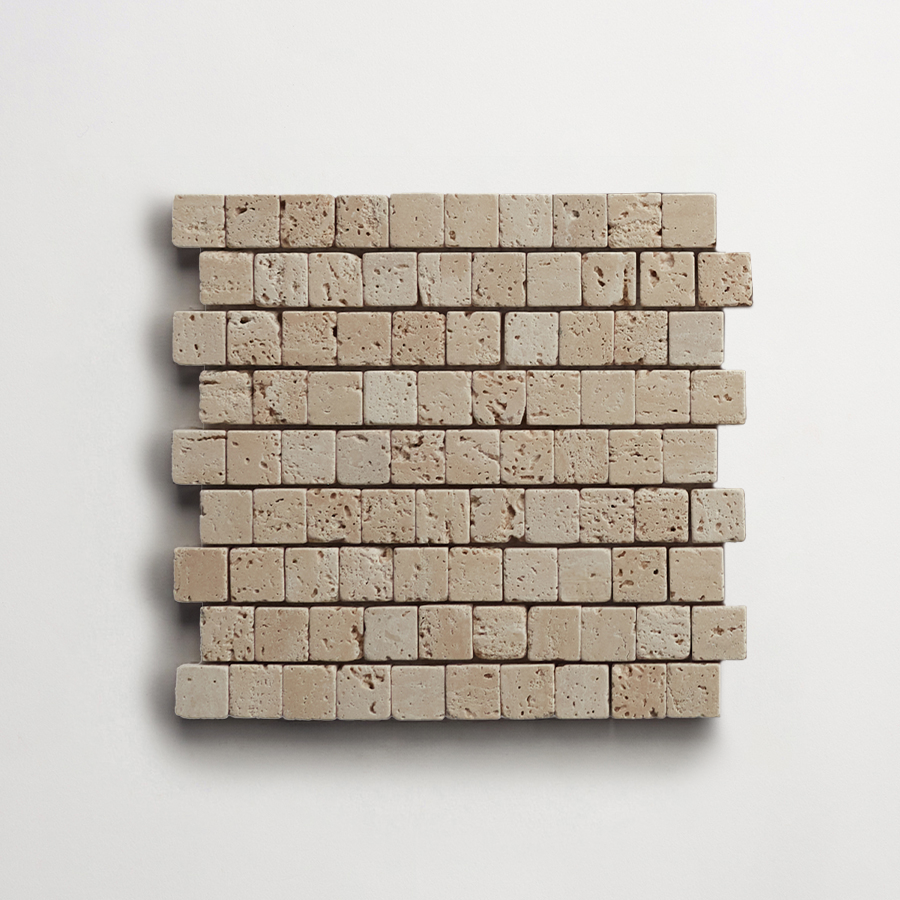 clé lapidary: micro-mosaics | confetti | tumbled | beige travertine | sample ~ ⅝"x⅝"x⅜"
