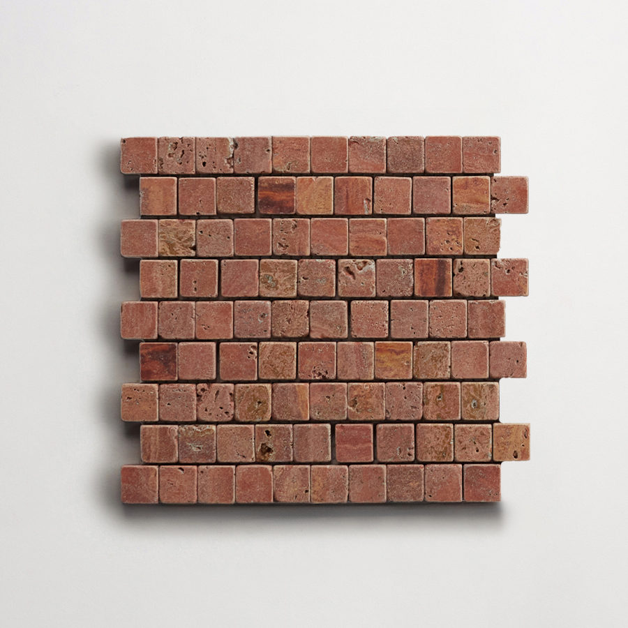 clé lapidary: micro-mosaics | confetti | tumbled | red travertine | sample ~ ⅝"x⅝"x⅜"