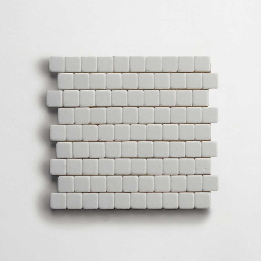 clé lapidary: micro-mosaics | confetti | tumbled | thassos | sample ~ ⅝"x⅝"x⅜"