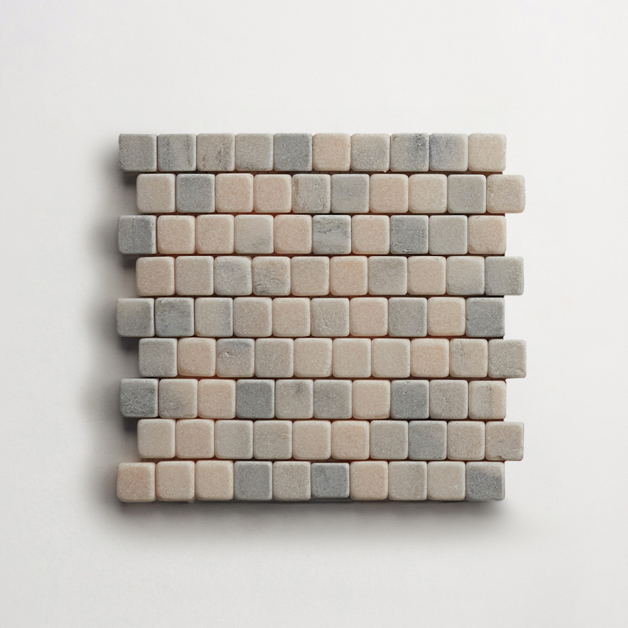 clé lapidary: micro-mosaics | confetti | tumbled | pink/grey | sample ~ ⅝"x⅝"x⅜"