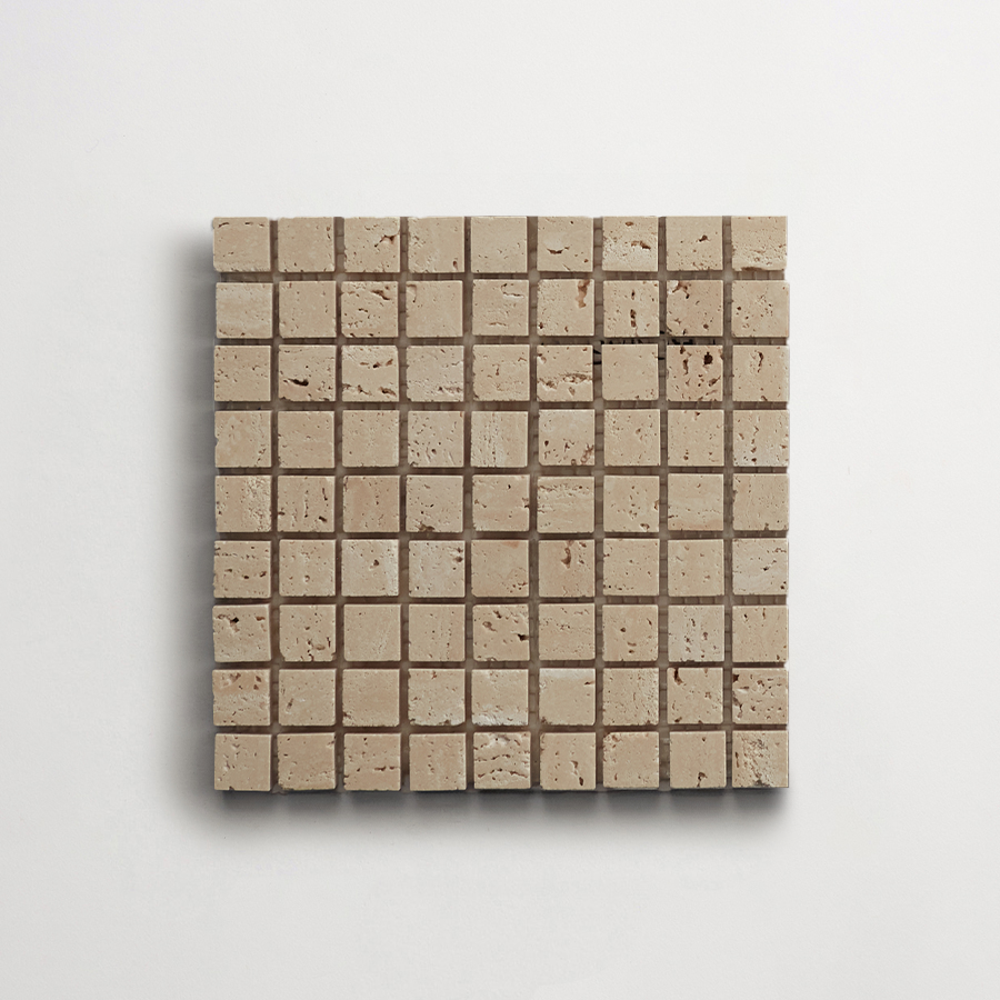 clé lapidary: micro-mosaics | confetti | honed | beige travertine | sample ~ ⅝"x⅝"x⅜"