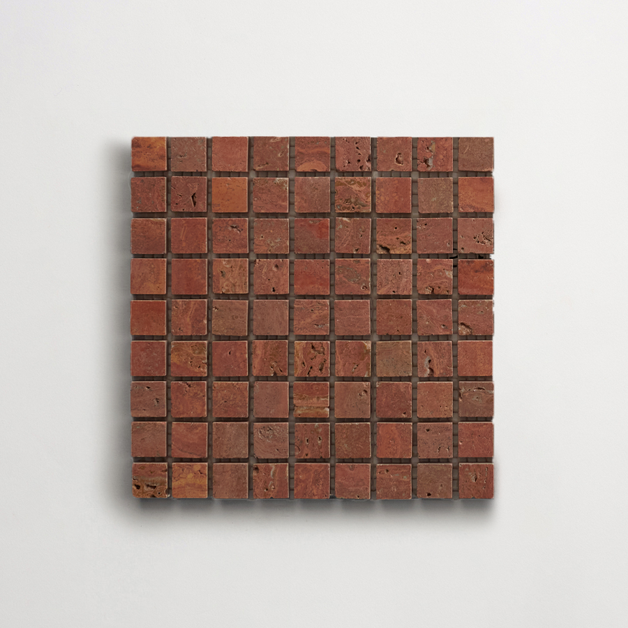 clé lapidary: micro-mosaics | confetti | honed | red travertine | sample ~ ⅝"x⅝"x⅜"