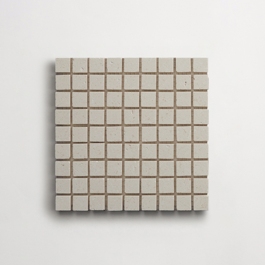 clé lapidary: micro-mosaics | confetti | honed | white limestone | sample ~ ⅝"x⅝"x⅜"