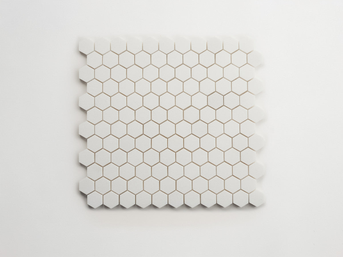 clé lapidary: pietrelle | petite hex mosaic sheet | honed | thassos ~ 1"x1⅛"x⅜"