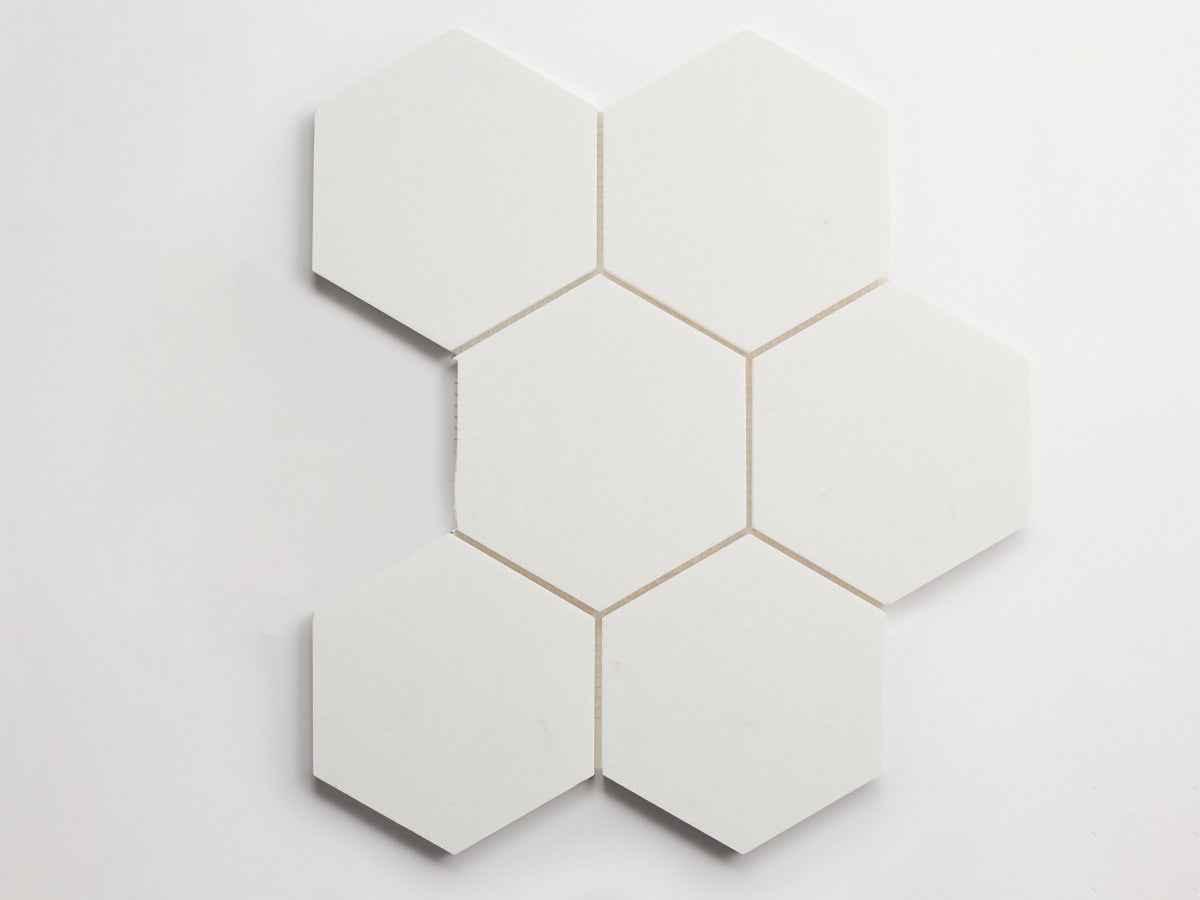 clé lapidary: pietrelle | six hex mosaic sheet | honed | thassos ~ 5"x5¾"x⅜"