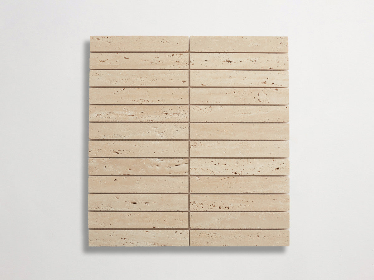 clé lapidary: pietrelle | brindille sheet | honed | beige travertine ~ 1"x6"x⅜"