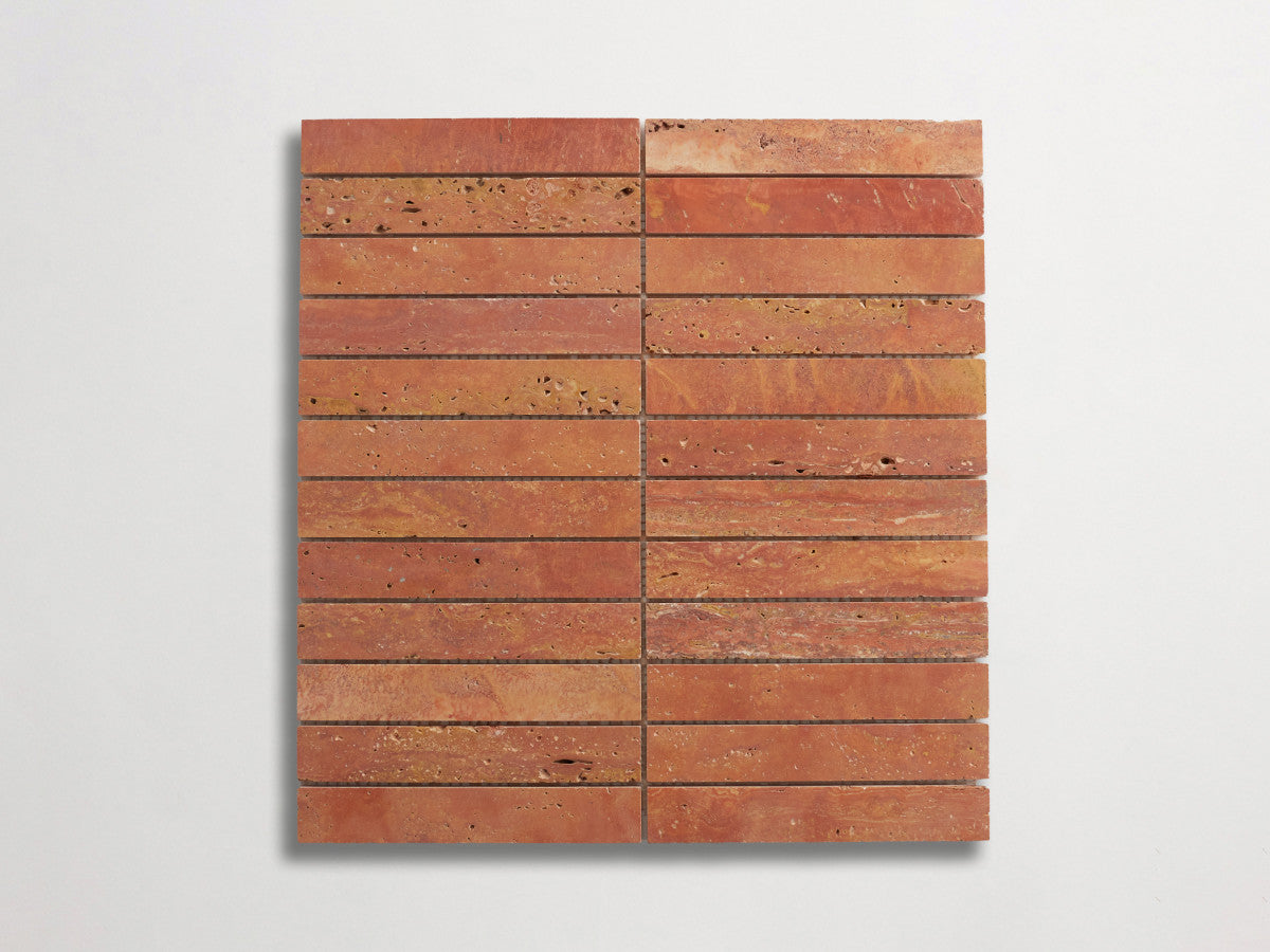 clé lapidary: pietrelle | brindille sheet | honed | red travertine ~ 1"x6"x⅜"