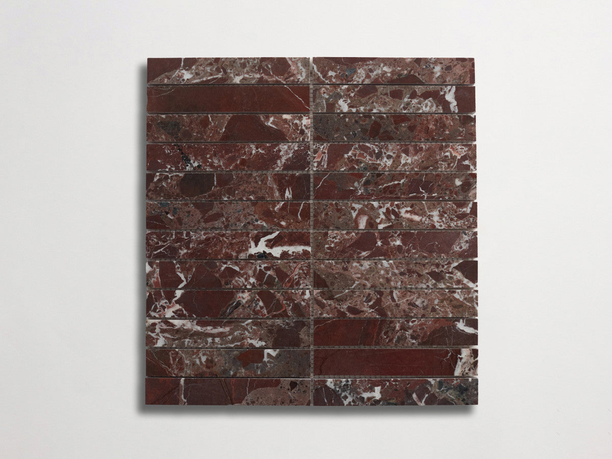 clé lapidary: pietrelle | brindille sheet | honed | rosso italiano ~ 1"x6"x⅜"