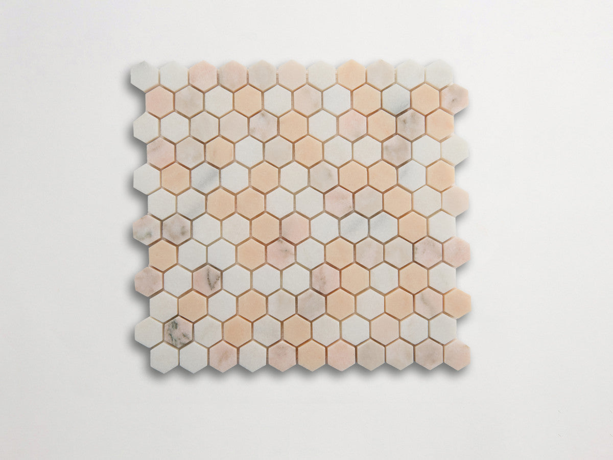 clé lapidary: pietrelle | petite hex mosaic sheet | honed | rosina veneto ~ 1"x1⅛"x⅜"