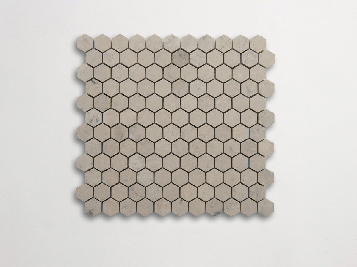 clé lapidary: pietrelle | petite hex mosaic sheet | honed | alpaca grey ~ 1"x1⅛"x⅜"