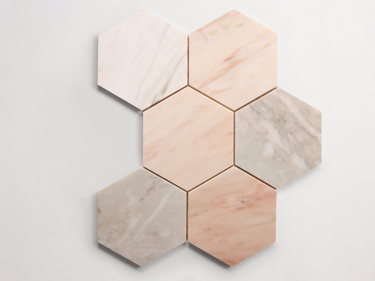 clé lapidary: pietrelle | six hex mosaic sheet | honed | rosina veneto ~ 5"x5¾"x⅜"