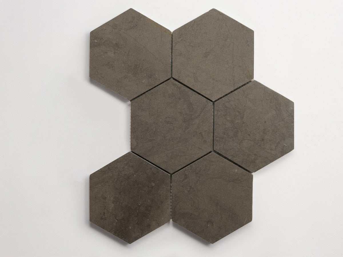 clé lapidary: pietrelle | six hex mosaic sheet | honed | cashmere grey ~ 5"x5¾"x⅜"