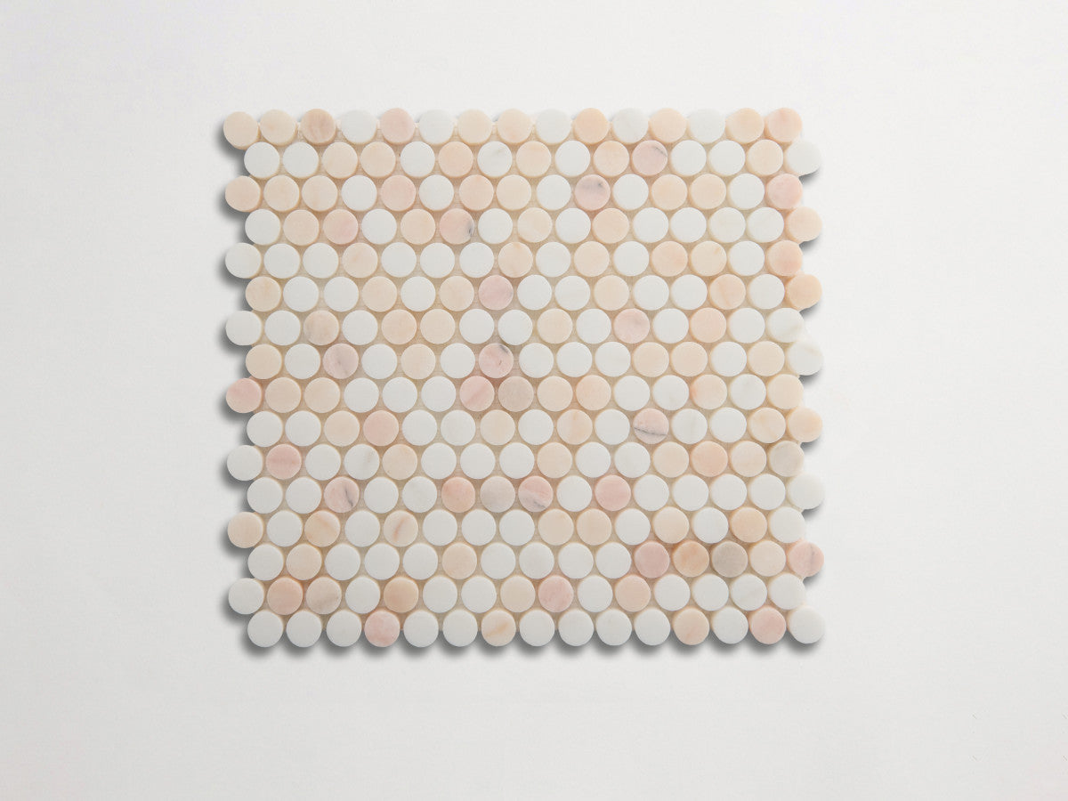 clé lapidary: pietrelle | penny round mosaic sheet | honed | rosina veneto ~ ¾"x¾"x⅜"