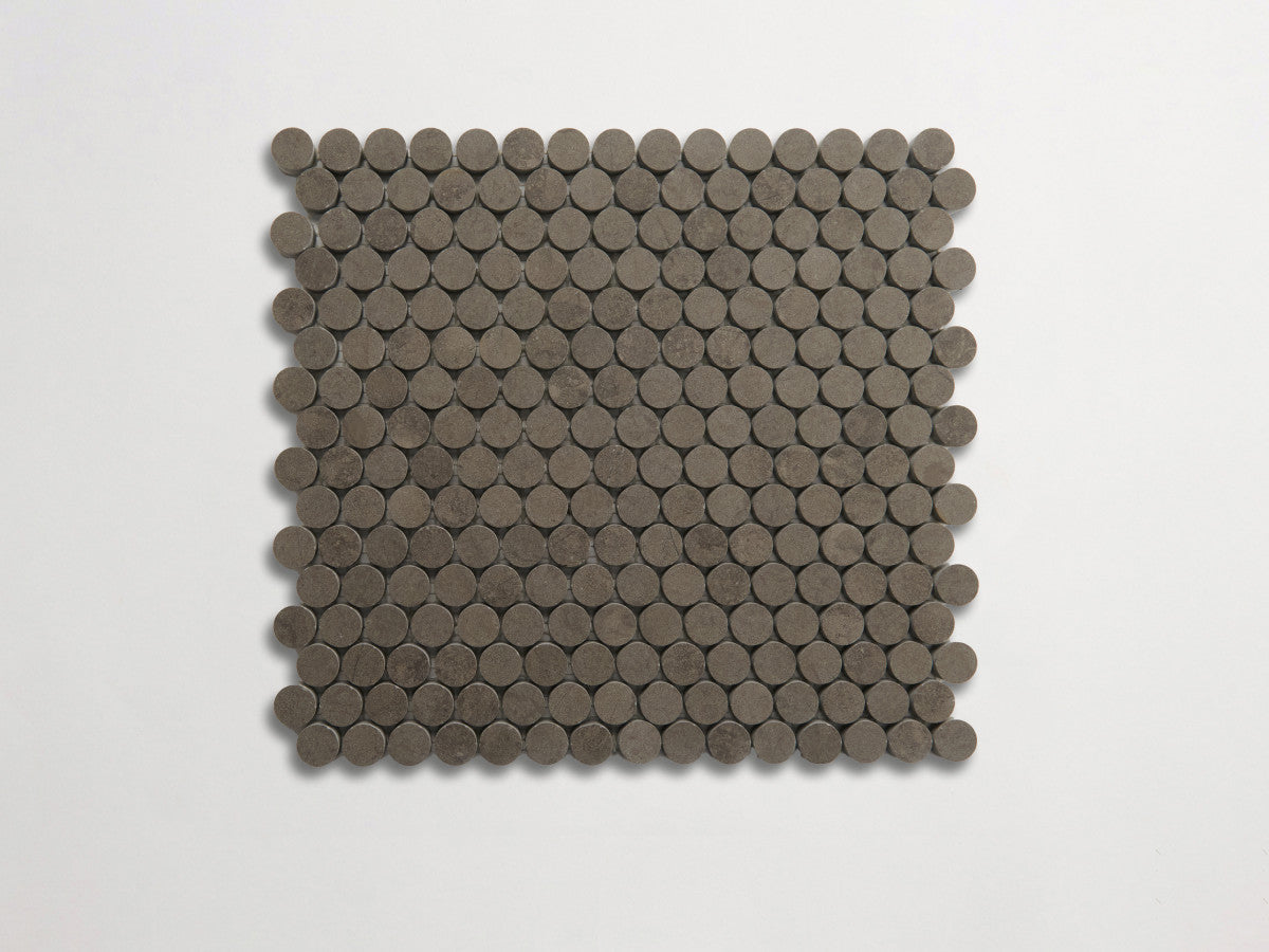 clé lapidary: pietrelle | penny round mosaic sheet | honed | cashmere grey ~ ¾"x¾"x⅜"
