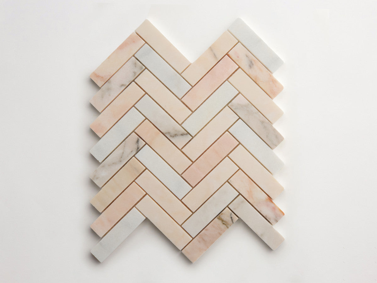 clé lapidary: pietrelle | herringbone mosaic sheet | honed | rosina veneto ~ 1"x3¾"x⅜"