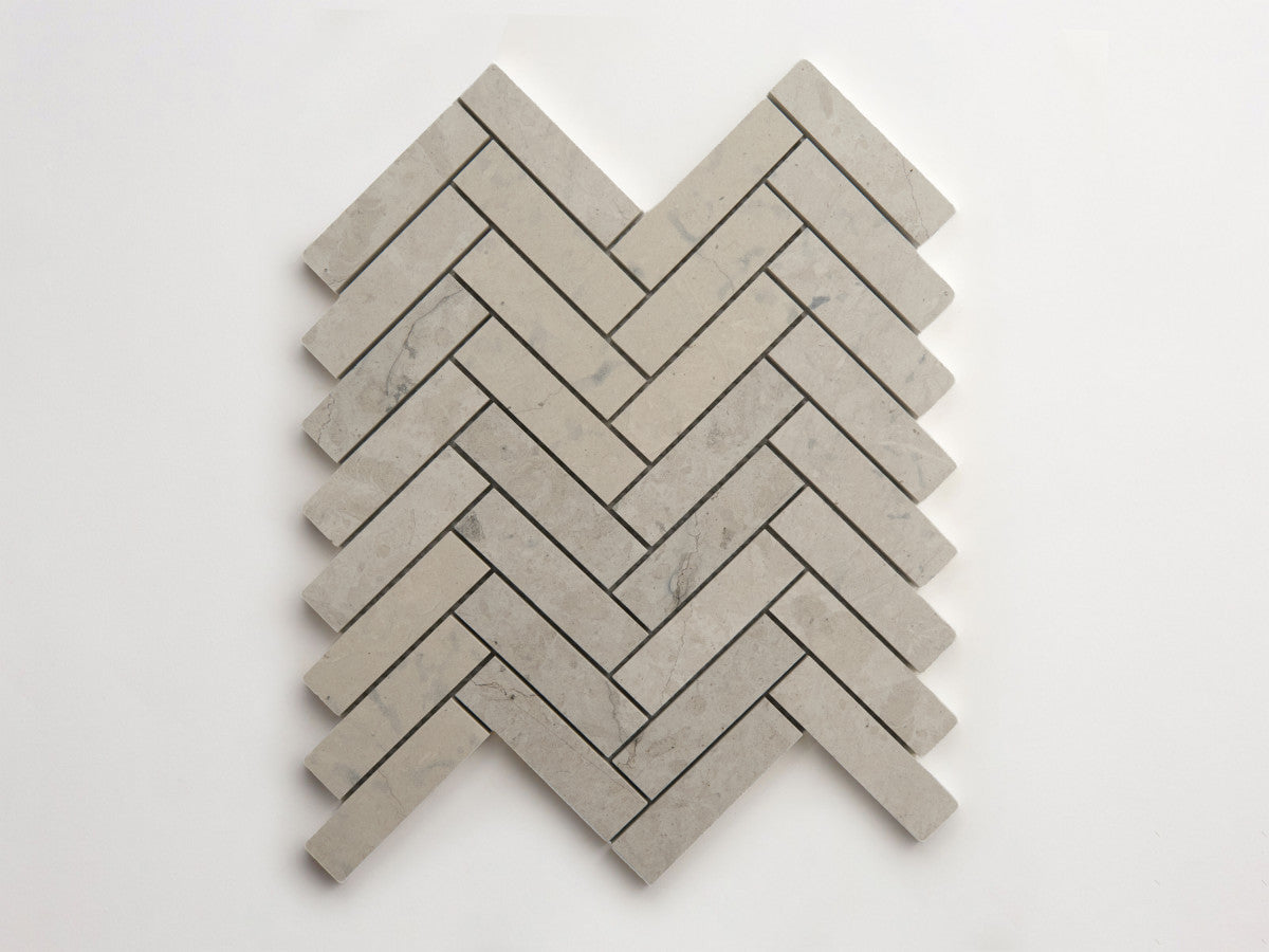 clé lapidary: pietrelle | herringbone mosaic sheet | honed | alpaca grey ~ 1"x3¾"x⅜"