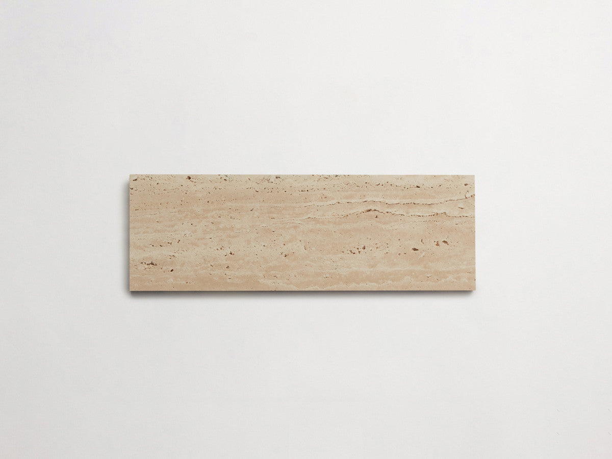 clé lapidary: grandioso | plank | honed | beige travertine ~ 4"x12"x⅜"