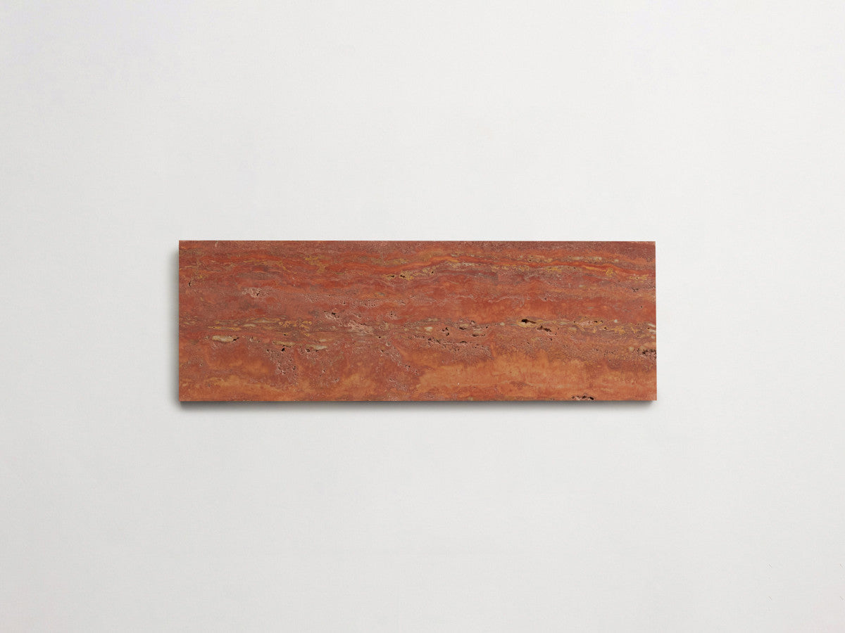 clé lapidary: banchina | plank | honed | red travertine ~ 4"x12"x⅜"