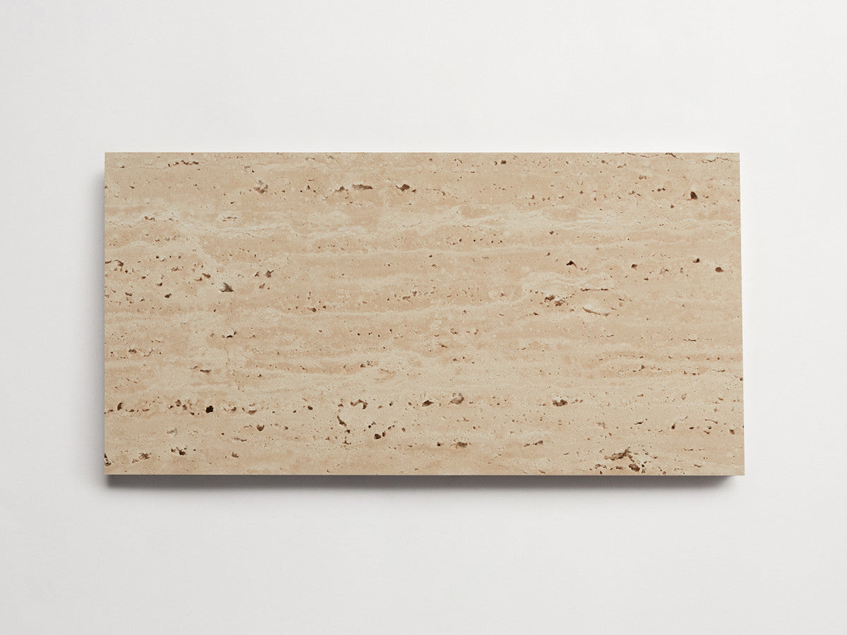clé lapidary: banchina | stout subway | honed | beige travertine ~ 6"x12"x⅜"