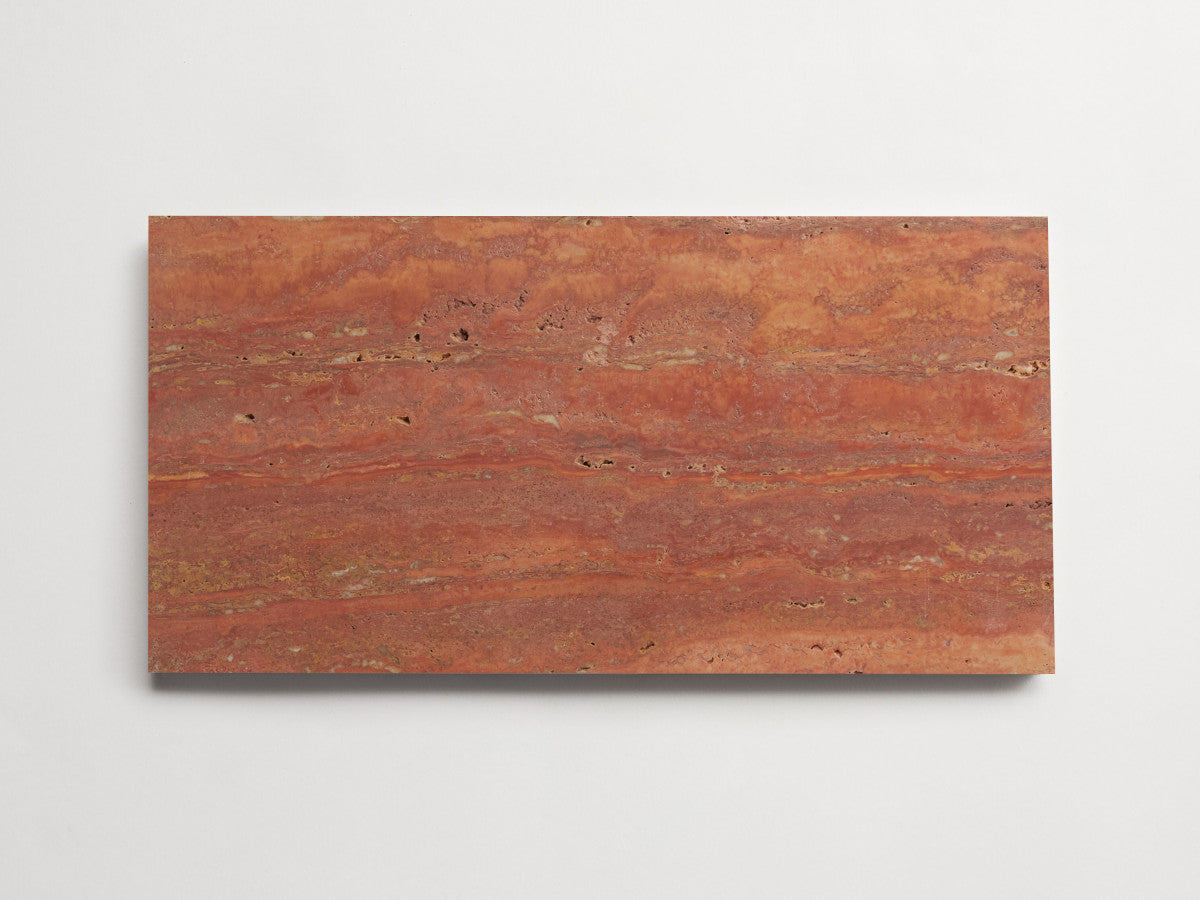 clé lapidary: banchina | stout subway | honed | red travertine ~ 6"x12"x⅜"