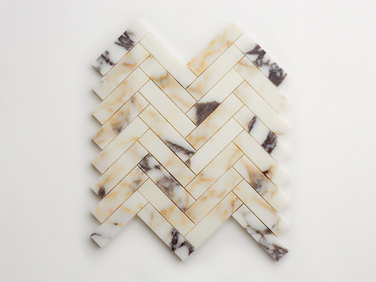 Calacatta viola herringbone sheet.