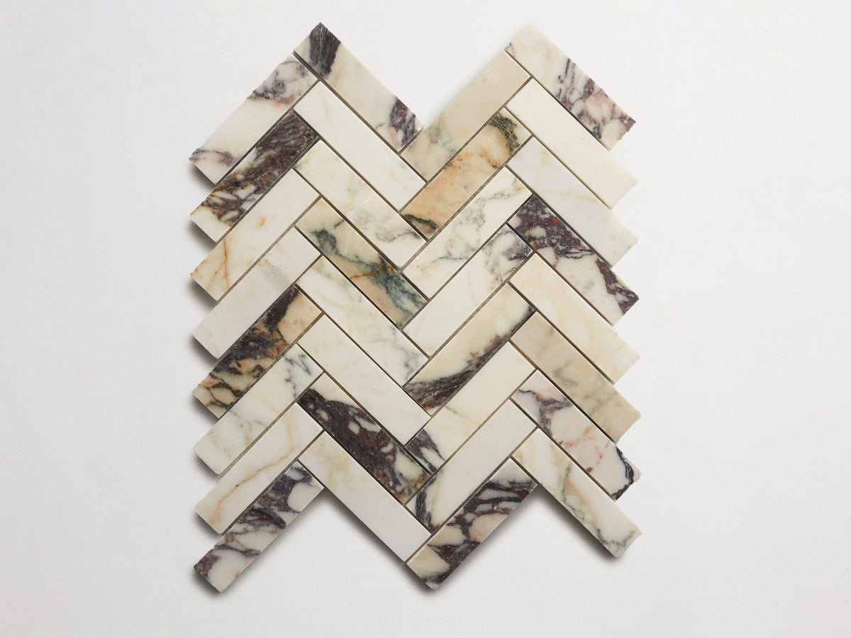 Calacatta viola herringbone sheet.