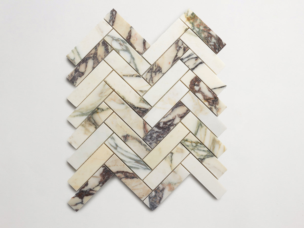 Calacatta viola herringbone sheet.