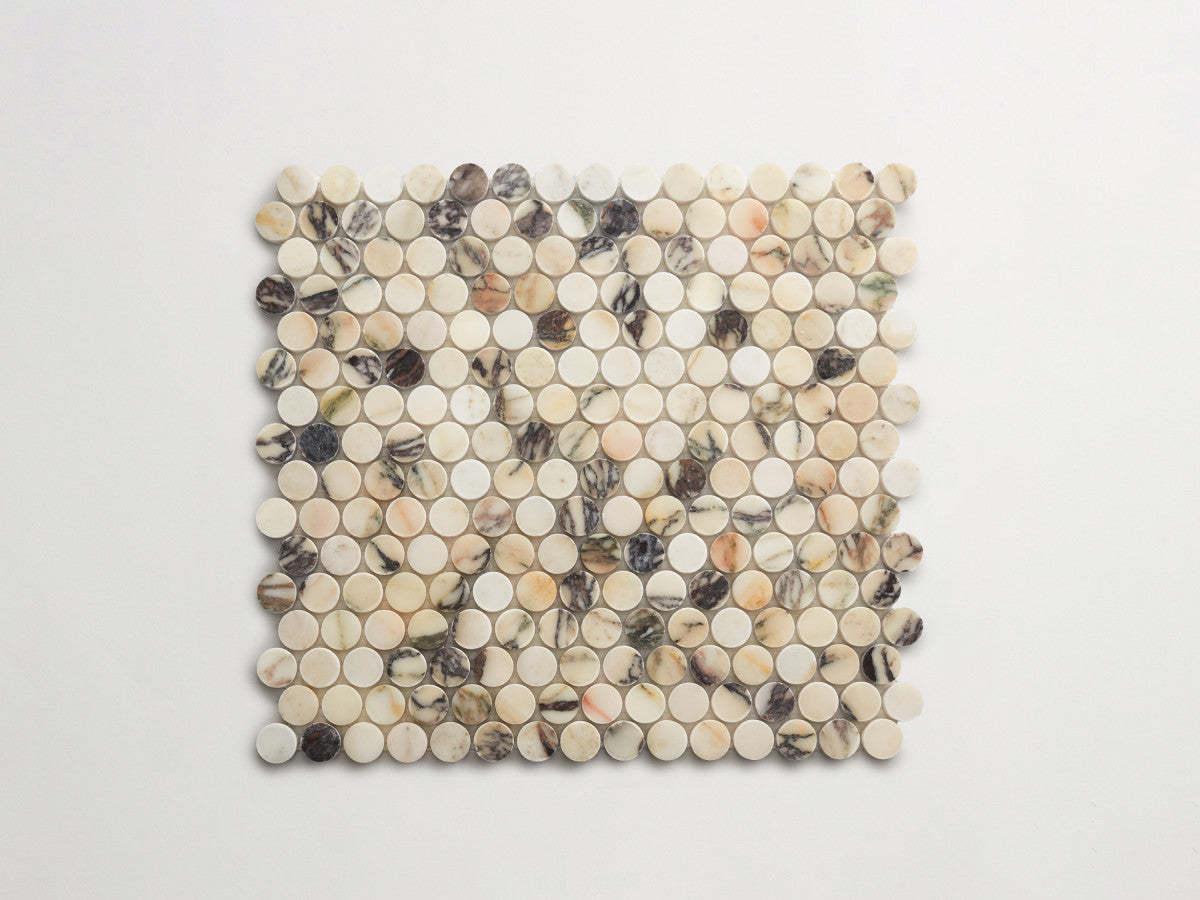 Calacatta viola penny round sheet.