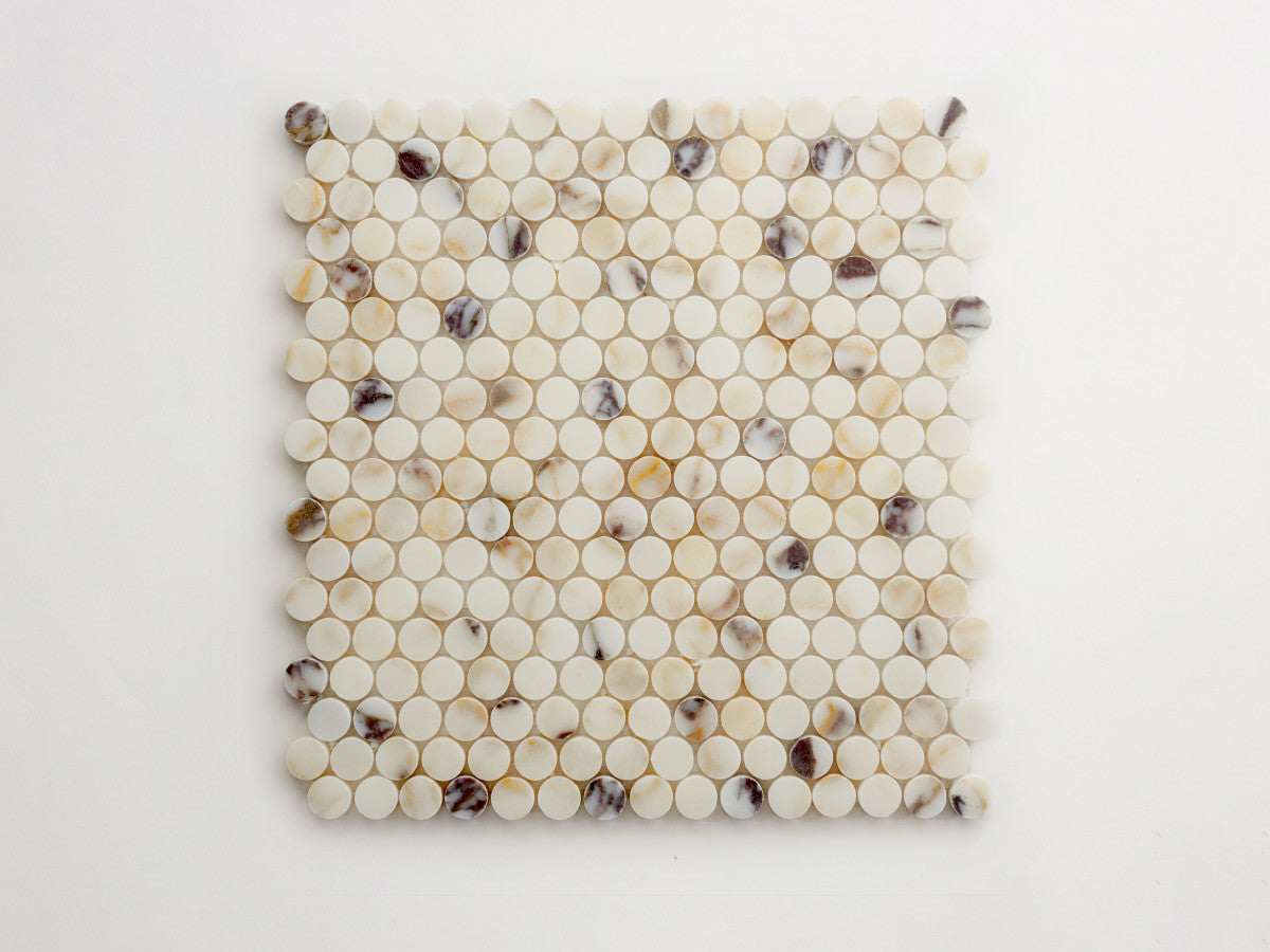 Calacatta viola penny round sheet.