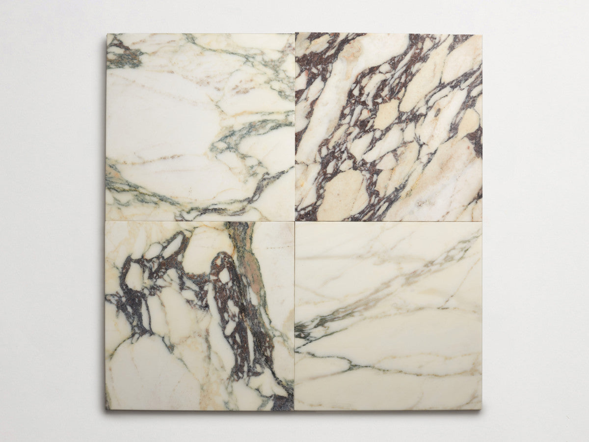 Carrara marble tile 24 in. square Calacatta White Honed.