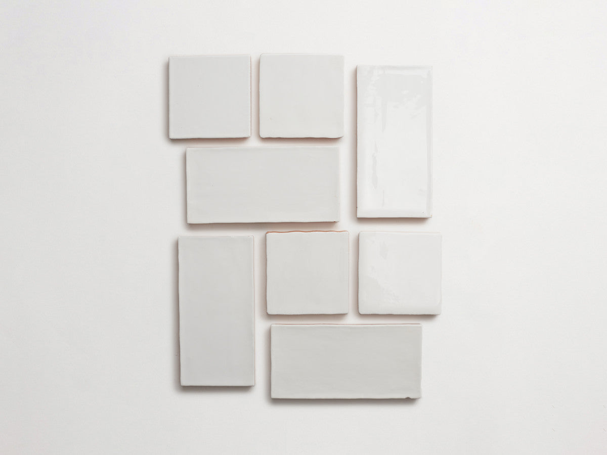 Terracotta square + rectangle forme handmade rustic tile gloss white tile.