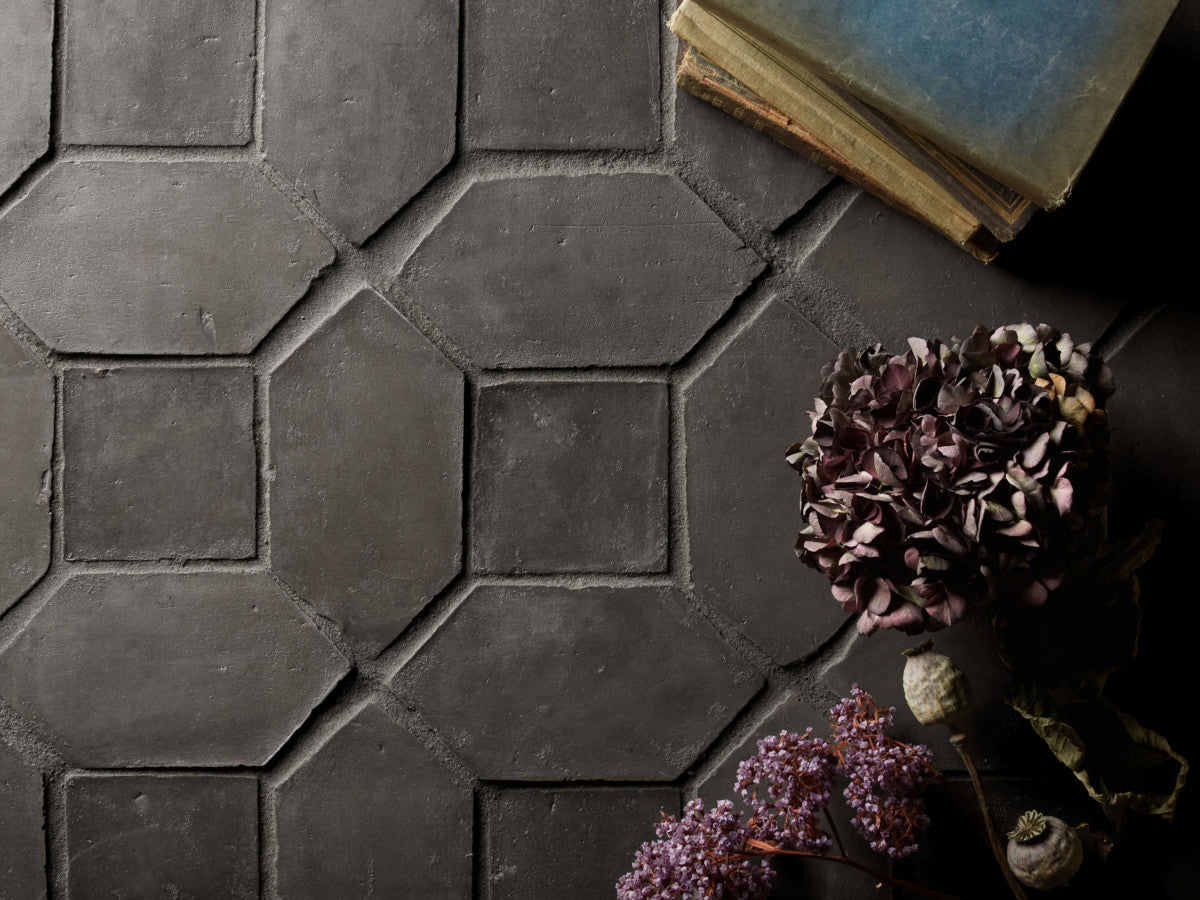 Terracotta Tile 4" Square + Hex Unfinished Black Tile.