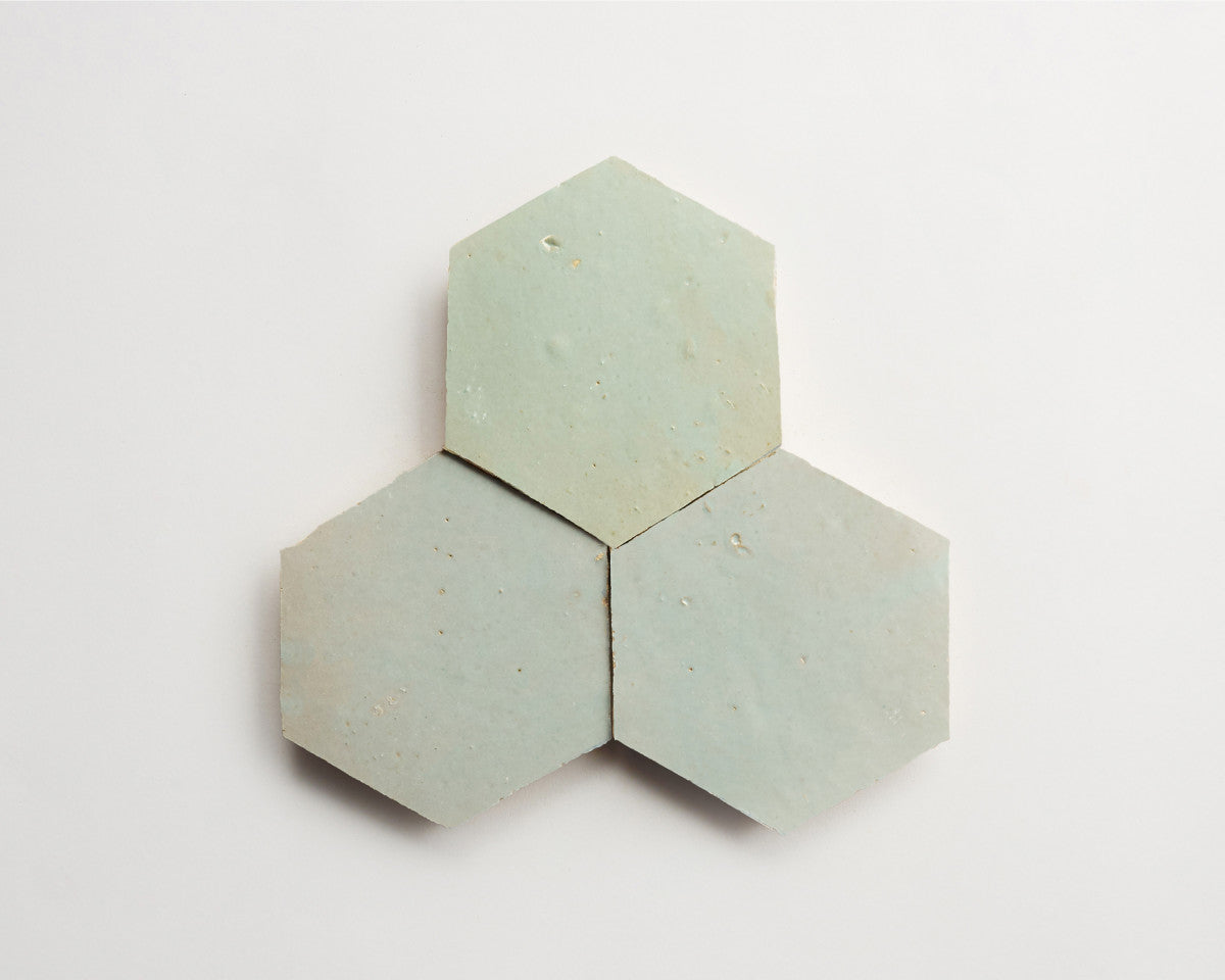 clé zellige | hex | gloss | tea ceremony ~ 3½"x4"x⅜"