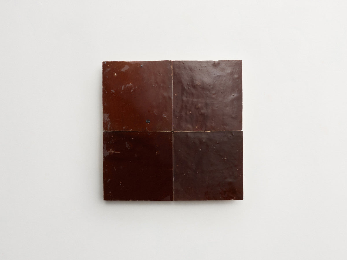 Zellige tiles moroccan argan brown 4" square.