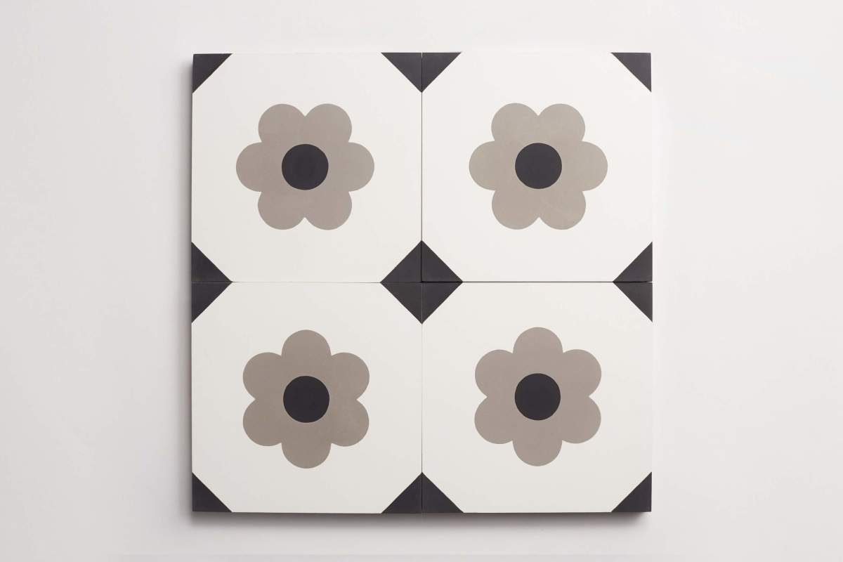 Tile concrete cement barcelona one white black metal.