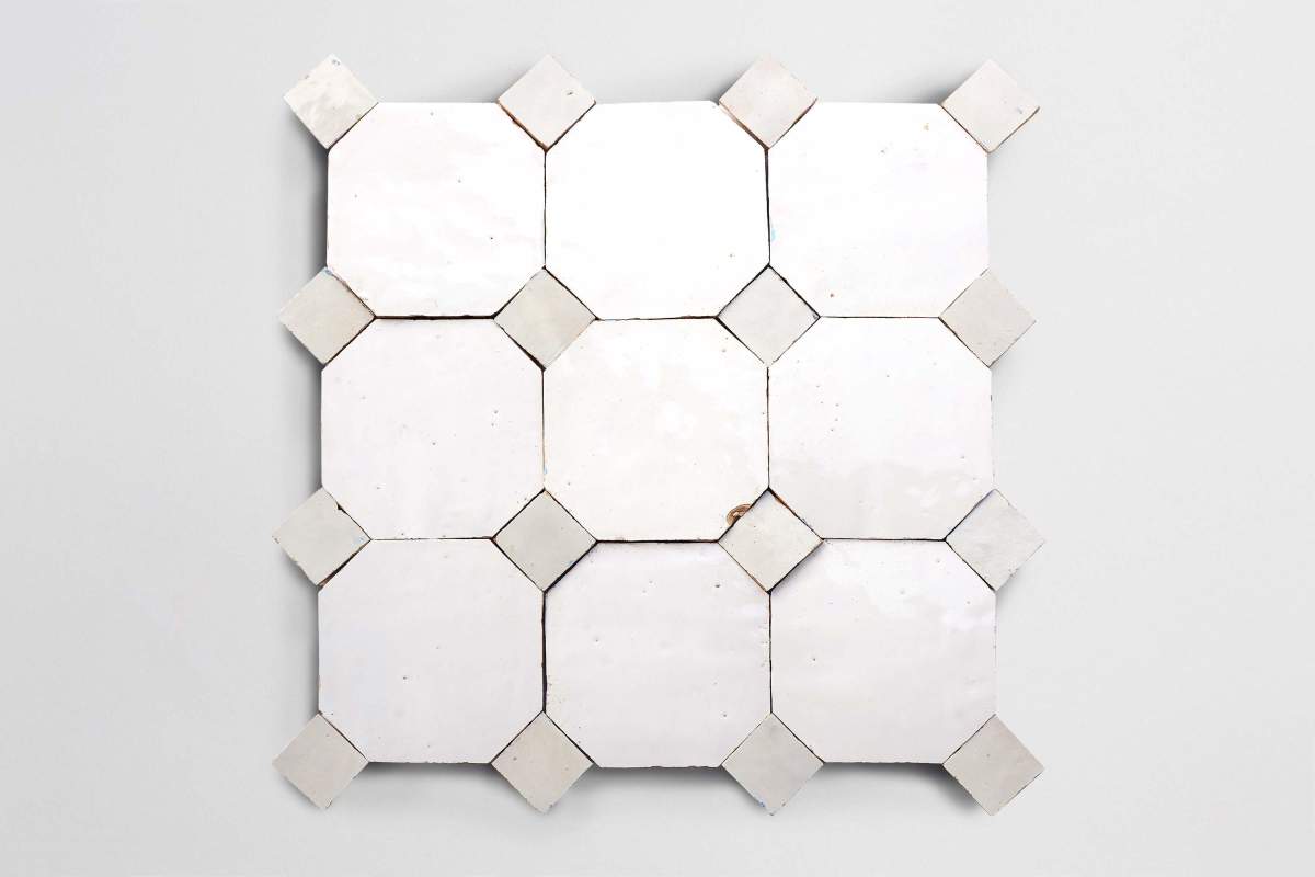 Moroccan sea salt octagon weathered white bouchon tile.