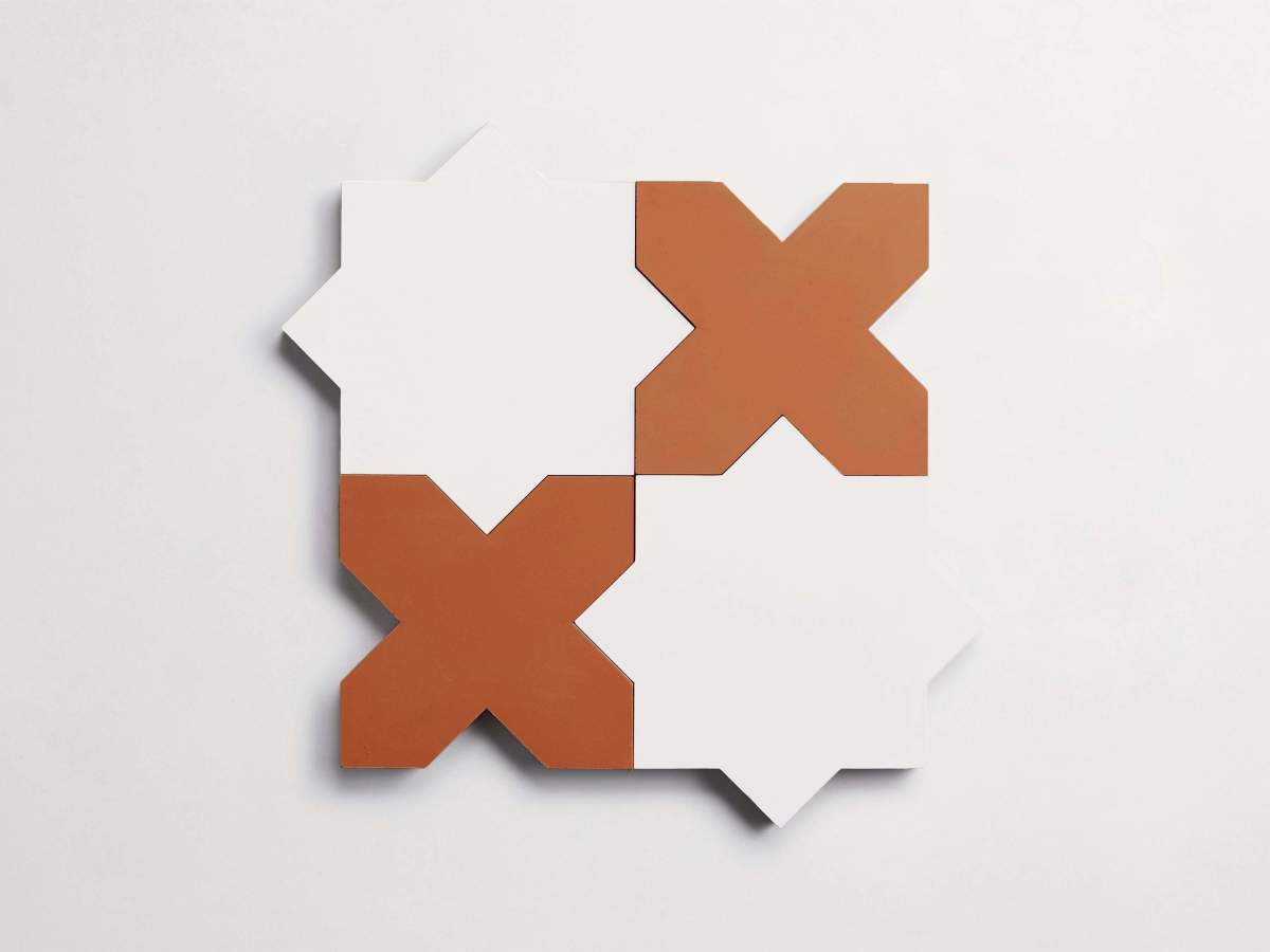 Tile cement pavimenti white star + flowerpot cross.